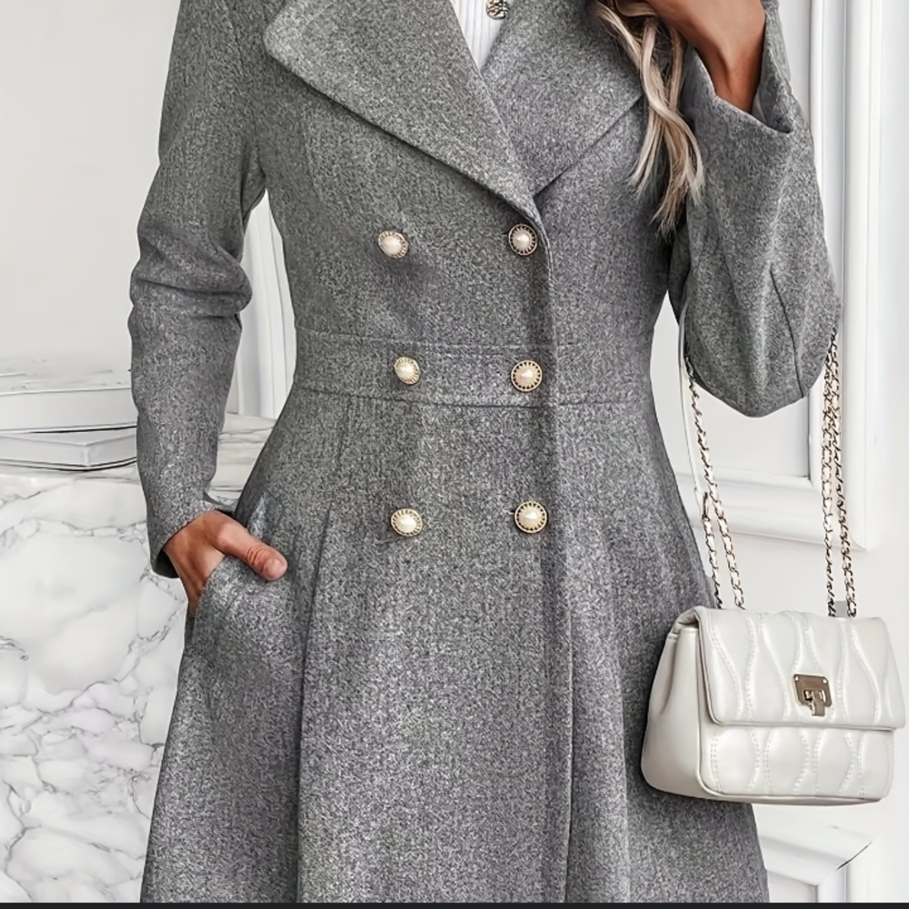 Elegant Gray Double-Breasted Coat Dress